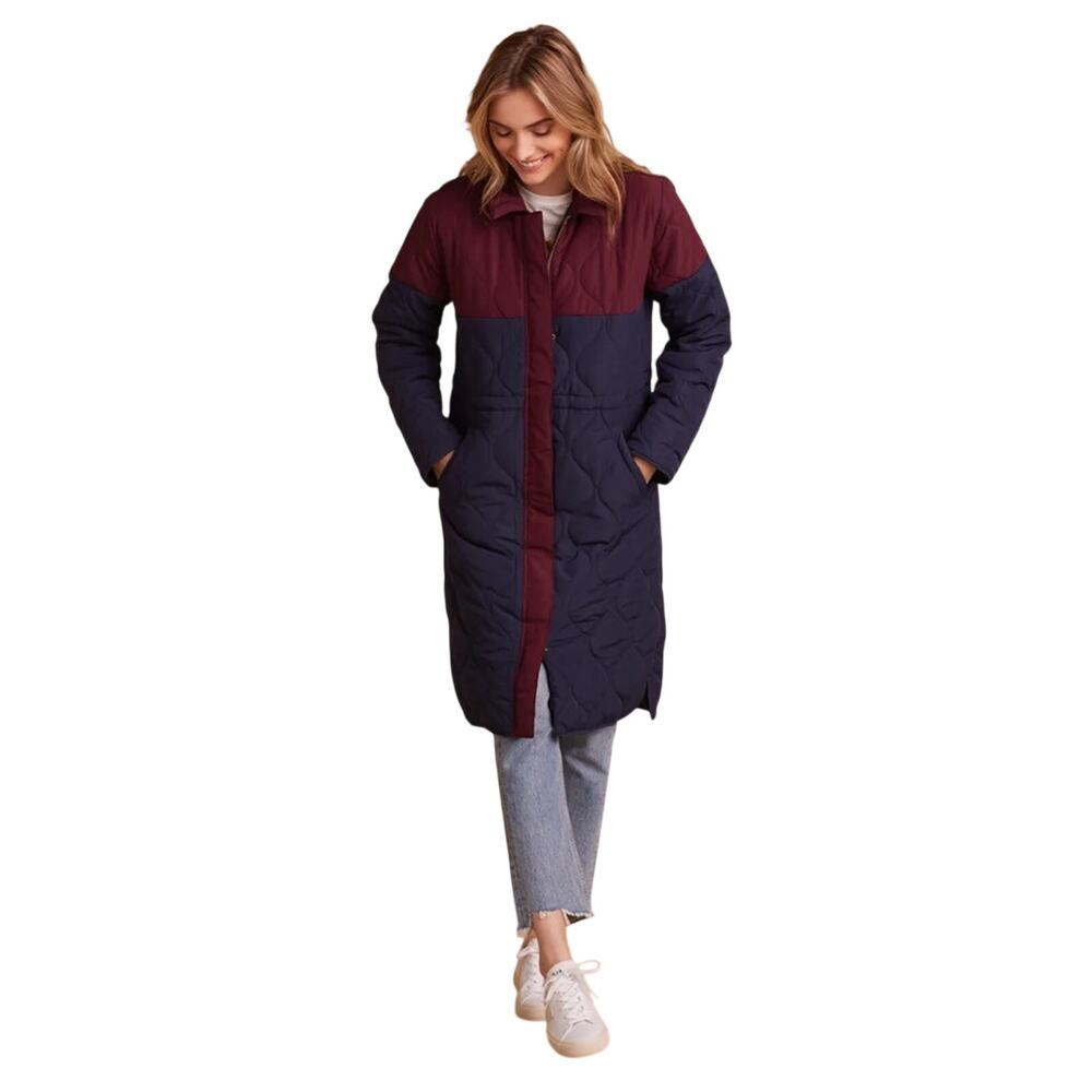 Summersalt Long Colorblock Eco Quilted Coat Burgundy Navy Puffer NWT XS